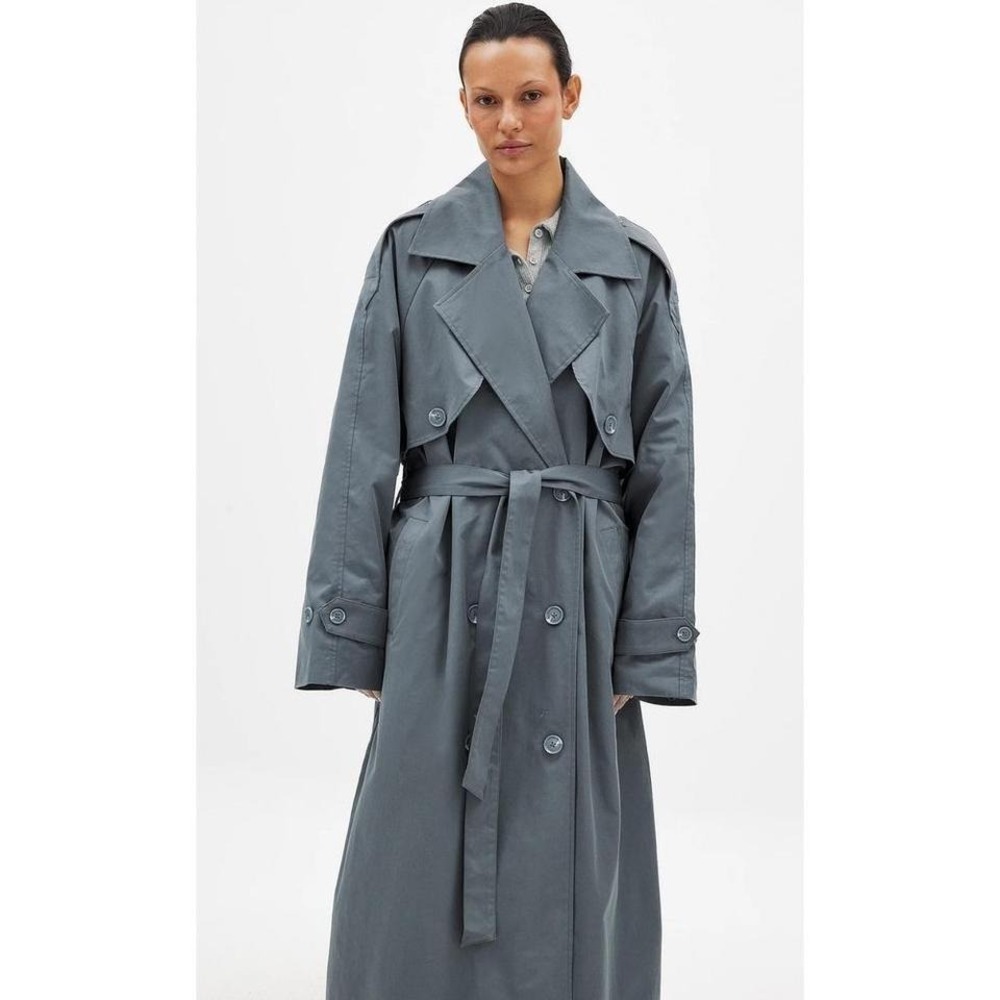 MESHKI‎ Andreas Oversized Trench Coat Women S Charcoal Grey NWT Double Breasted